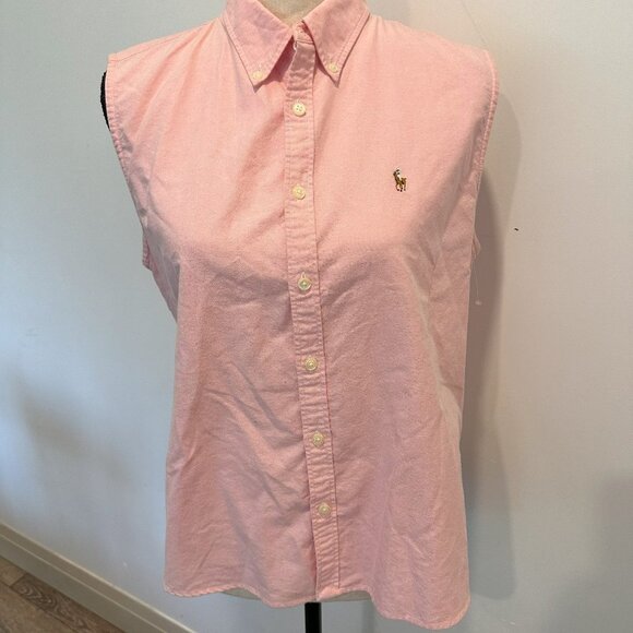 Ralph Lauren Sport Lt Pink Sleeveless Shirt Top Blouse Womens Size L - Picture 8 of 8